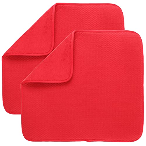 BW&HM Mikrofaser Abtropfmatte für Küche, saugfähig, wendbar, 45 x 40 cm, 2 Stück, rot Cover