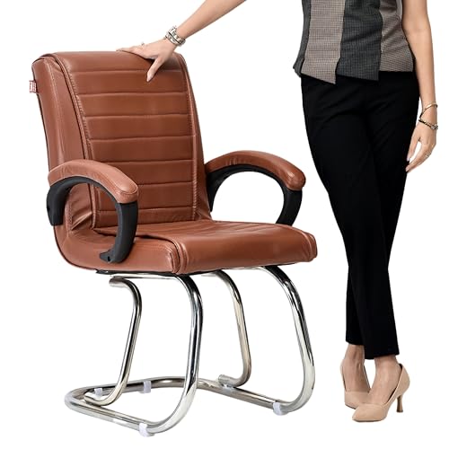 Image of GOYALSON Home Exclusive Visitor Study Reception Chair with Arm Rest and Heavy Frame with Cushioned Seat Back (2, Brown, SS 303 Stainless Steel Frame)