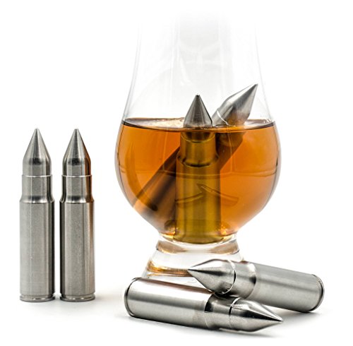 Whiskey Rounds - Solid Stainless Steel Bullet Shaped Whiskey Stones - Metal Ice Cubes - Wine Chillers (Set of 6)