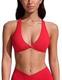 CRZ YOGA De las Mujeres Cuello en V Bikini Traje de Baño Espalda Cruzada Top de Natación Acolchada Rojo Profundo 42