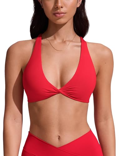 Image of CRZ YOGA Twist Front Bikini Tops | Removable Pads, A-C Cup, V Neck, Criss Cross Back, Swim, Bathing Suit Bra for Women