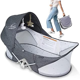 Beberoad Portable Baby Bed Travel Bassinet Foldable Infant Crib, Baby Cots Portable Cots for Newborn, Babies, Toddlers with Mattress, Mosquito and Sunshde Net (Dark Grey)