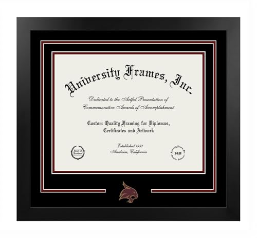 Campus Images Texas State University Diploma Frame – 11 x 14 Manhattan Black – Printed Logo – Black & Maroon Matting