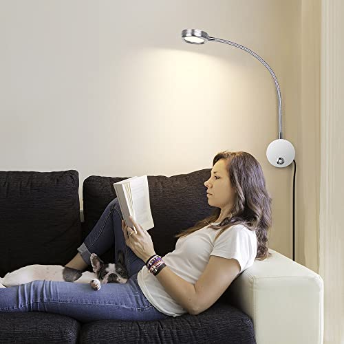 ERWEY Lampe de Lecture Murale, Lampe de Chevet LED Chambre Applique avec Bouton Tactile Lumière Réglable 3000K-6000K, 3W 360° Lampe Col de Cygne Flexible avec Port de Charge USB, Argent - Image 7
