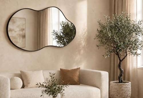 Image of Irregular Wall Mirror 24x40 Inch Wall Mirrors Decorative Black Modern Asymmetrical Abstract Mirror for Bathroom Bedroom Living Room Entryway Hallway