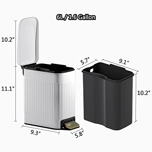 Image of CEROELDA Small Bathroom Trash Can with Lid-6L /1.6 Gal-Soft Close Lid-White