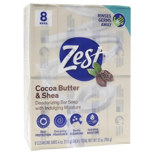Zest Bar Soap - 8 Bars - Enriched With Cocoa Butter And Shea for Ultra Moisturizing Cleansing - Leaves Your Body Feeling Silky Smooth And Deeply Moisturized 4.0 oz