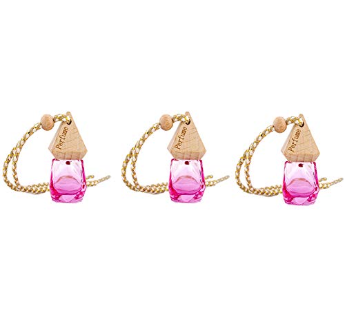 6ml Car Hanging Diffuser Bottle,Diamond Shape Perfume Pendant Hanging Car Perfume Bottle Empty Bottle Perfume Fragrance Essential Oil Diffuser,3pcs (Pink)