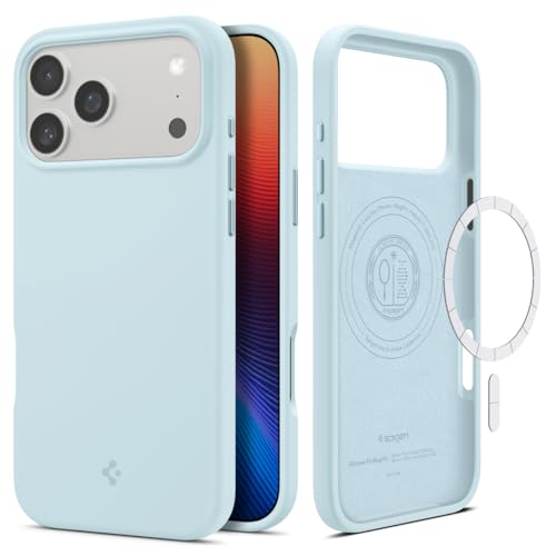 Spigen 【創業18年の技術力】 iPhone 17 Pro ケース MagSafe対応 シリコン素材 マグネット搭載 マット 耐衝撃 米軍MIL規格 シリコン・フィット・マグフィット (ミュート・ブルー) ACS10079