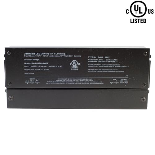 Image of 12v UL Listed 200w Triac Dimmable Driver 0-10V 110v - 277v AC Transformer Constant Voltage Power Supply for LED Strip Light Control by AC Wall Dimmer (12v 200w)