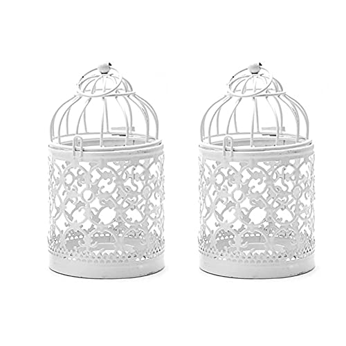 Hovico Pequeña linterna colgante de metal para jaula de pájaros, paquete de 2 faroles decorativos para velas, portavelas de metal para mesa, boda, interior y exterior