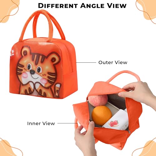 Image of Kraptick Compact & Stylish Design Printed Tiffin Bag for Children Insulated Lunch Bag for Kids Perfect Leakproof Keeps Hot and Cold Lunch Bag for School (Orange Tiger)