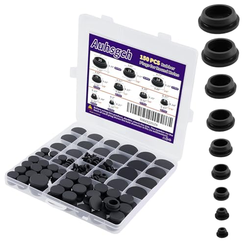 150PCS Flexible Rubber Plugs for Round Holes 9 Sizes Rubber Plugs for Holes Assorted Sizes Silicone Snap Locking Hole Plugs for Bathroom Sink Tub Car Wiring Furniture Round Bottles Pipe