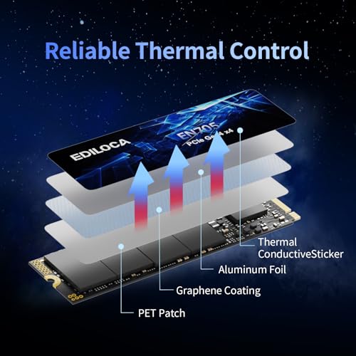 Image of Ediloca 2TB SSD NVMe M.2 2280 PCIe Gen4 x4 Internal Solid State Drive - Up to 4800MB /s, 2TB SSD PS5 Dynamic SLC Cache, PS5 Compatible for Gaming PC Laptop(EN705)