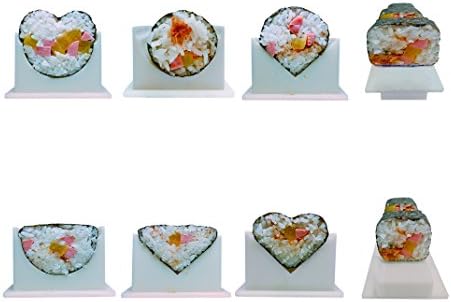 EXZACT Sushi Maker Kit 10pcs / Rice Roll Mold - 5 Unique Mold Shapes - Heart, Round, Pyramid, Square/DIY Japanese Cuisine at Home/Easy and Fun  Cream White