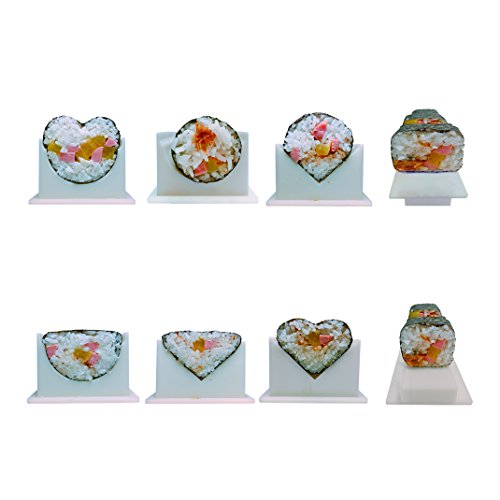 EXZACT Sushi Maker Kit 10pcs, Rice Roll Mould Set 5 Unique Shapes: Heart, Round, Pyramid, Square, Japanese Cuisine at Home, Cream White - Image 5