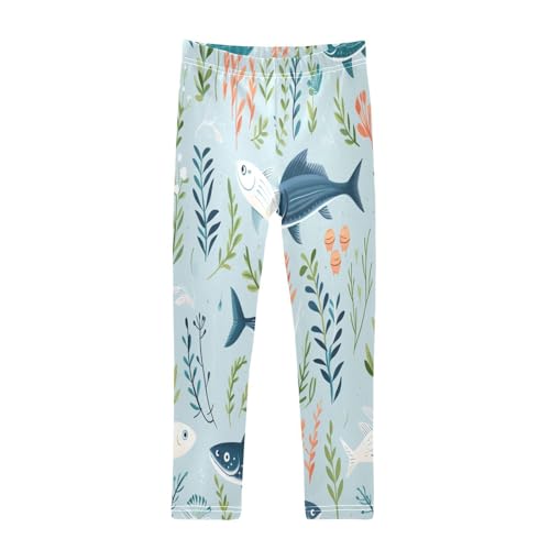 Bolaz Toddler Girls Leggings Printed Yoga Pants Leggings White Blue Fish for Kids