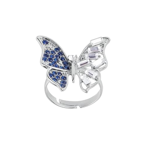Blue Cubic Zirconia Butterfly Ring,Adjustable Ring for women, Sparkling Crystal Bow-Knot Knuckle Ring Wedding Jewelry,Gift for Wife, Mother, Daughter, Women