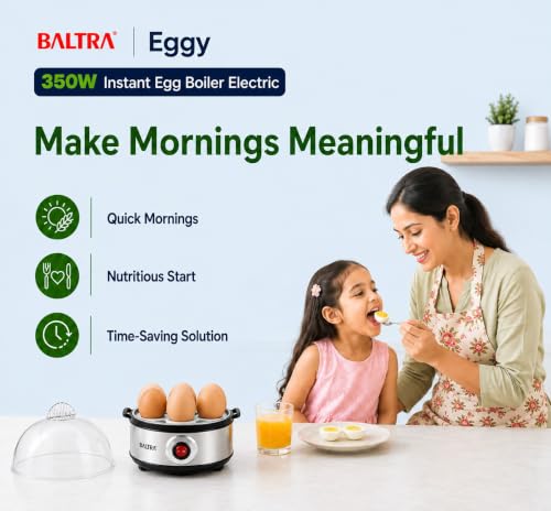 Image of BALTRA Egg Boiler Electric 350 Watt with Automatic Shut Down & Boil Dry Protection | 7 Egg Capacity, Removable Egg Tray, Stainless Steel Body & Heating Plate, Easy to Use