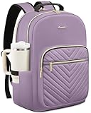 LOVEVOOK Laptop Backpack for Women with Giant Tumbler Holder 15.6 inch,Designer Travel Backpack Laptop Bag College Backpack,Quilted Work Nurse Teacher Backpack Purse Computer Bag Daypack,Taro Purple
