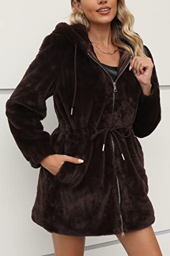 Bellivera Women Fleece Jacket, Fall Clothes Winter Trendy Faux Fur Coat Long Fuzzy Hood Fluffy Sherpa Overcoat 2135 Brown Xxl #TOP4