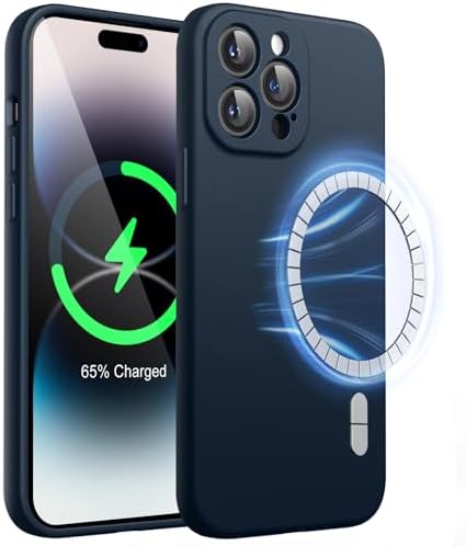 JETech Magnetyczna Silikonowy Etui dla iPhone 14 Pro Max 6,7 Cala, Kompatybilny z MagSafe, Case ze Obiektyw Aparatu Pełny Ochrona (Czarny)