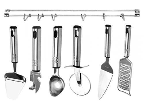 Jogo de Utensílios Inox Premium 6 Peças + Suporte Parede