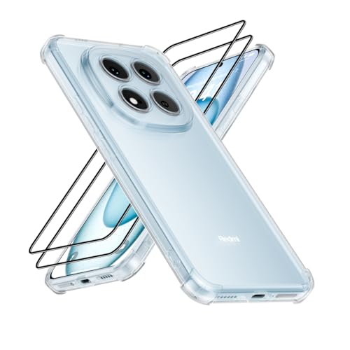 LACAE Funda para Xiaomi Redmi Note 15 5G/4G/Poco M8 5G con 2 Protector de Pantalla de Vidrio Templado, Carcasa Transparente Delgada Antigolpes de TPU con Esquinas Airbag   Transparent