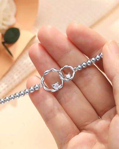 Image of Eryuor Silver Interlocking Circles Bracelet for Sister Mother Daughter, Birthday Christmas Valentines Day Gifts for Women
