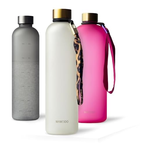 MAMEIDO Botella de agua deportiva 1 litro Ivory Beige Gold - Botellin de agua motivacional sin BPA, antigoteo, Bidon agua plastico tritan para Colegio, Gym, Oficina