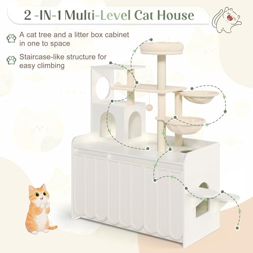 Árbol para Gatos con Caja de Arena, Torre y Condominio 51" Blanco miniatura 7