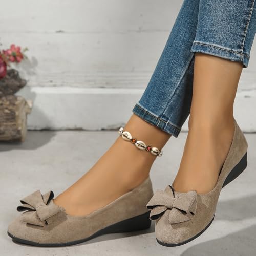 Women's Bowknot Dress Flats Ballet Low Wedge Round Toe Slip-Ons Comfortable Casual Flats Shoes Dressy Office Work Shoes2