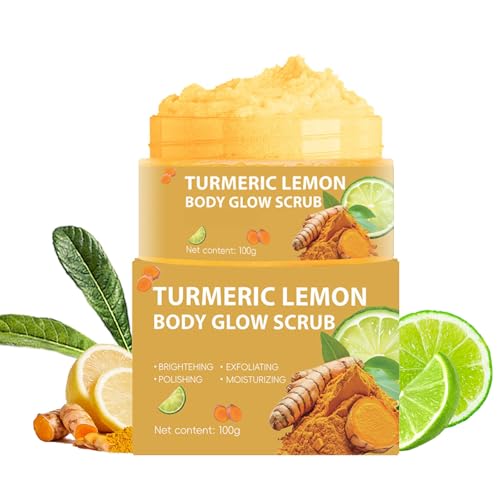 Gommage corporel au curcuma au citron, exfoliant hydratant et lisse hydraté, nettoyage en profondeur pour le corps, le visage, les mains et les pieds, exfoliant naturel pour homme et femme (100 g)