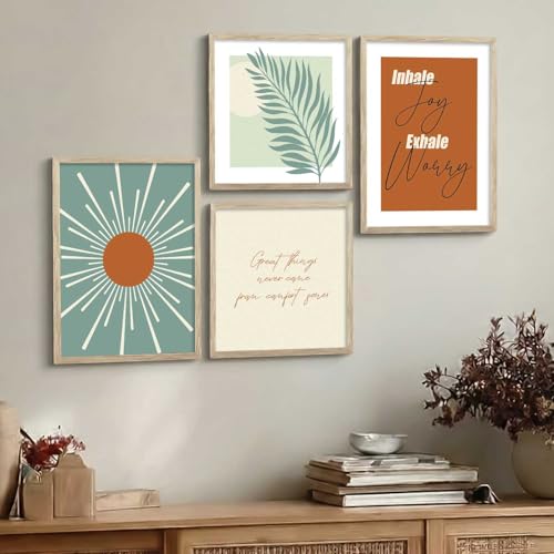 Image of Kalit Kala Decor Paintings for wall decoration with frame | Leaf Nature Paintings for living room, bedroom | Set of 4 (Art 5, Big (13x17 or 13x13))
