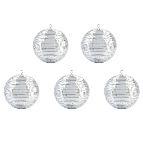 Bdfhjln 5 bolas de espejo de discoteca con purpurina de 20 cm, efecto de iluminación de escenario, color plateado, decoración de fiesta de Navidad