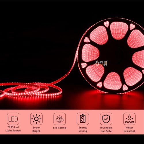 Image of DOJI 2835 Strip Lights for Home Decoration | 120 led per Meter led Strip Light | Rope Lights for Ceiling | Decoration Lights for Diwali, Christmas, Home, False Ceiling (Red, 5 Meter)