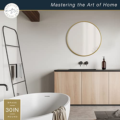 Image of MCS Master & Co. Modern Metal Round Wall Mirror, Minimalist Home Decor Circle Mirror for Living Room, Bedroom, or Bathroom, 30 Inch, Brass