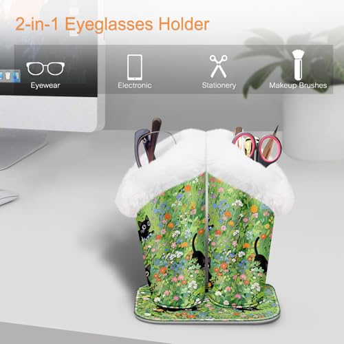 Image of FINTIE Plush Lined Double Eyeglasses Holder with Magnetic Base, Glasses Stand Case Organizer for Desk, Nightstand, Office