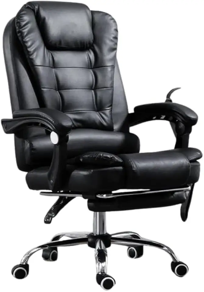Cadeira de Escritório Presidente Ergonômica Reclinável 2 PONTOS MASSAGEM poio para os Pés, Encosto Ajustável, Altura Regulável, Conforto Premium Home Office e Escritório, Giratória Resistente (Preta)