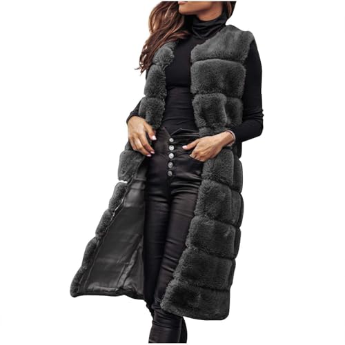 Image of duxyoz Faux Fur Coats Gilets For Women Uk Winter Warm Sleeveless Vest Coat Shaggy Long Jacket Elegant Fluffy Body Warmer Waistcoat Casual Outwear Longline Open Front Cardigans Overcoat 01 Black