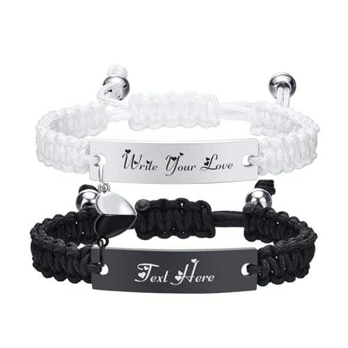 Heart Matching Couples Bracelets - Adjustable Braided I Love My Boyfriend Girlfriend Long Distance Bracelets, Lovers His Hers Relationship Promise Bracelet Jewelry Anniversary Christmas Birthday Gifts