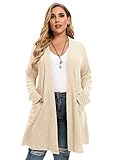 LARACE Open Front Knit Cardigan Sweaters for Women Plus Size Long Sleeve Tops with Pockets Lightweight for Winter(F-Apricot 1X)