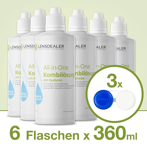 Kontaktlinsen Pflegemittel mit Hyaluron All-in-One Kombilösung Lensdealer 6x 360ml Kontaktlinsenflüssigkeit (6) - 2