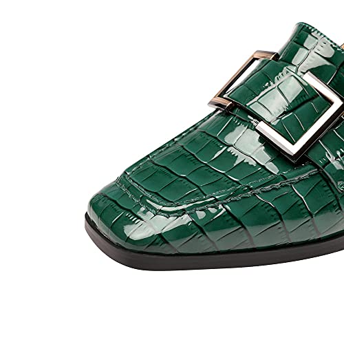 Image of TinaCus Women's Patent Leather Square Toe Handmade Buckled Casual Loafers Shoes with Low Chunky Heels