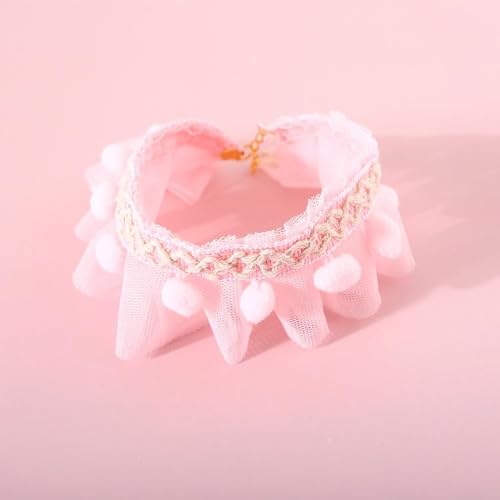 Lace Pet Adjustable Collar Cat Dog Photo Accessories, Size:M 25-30cm(Pink)