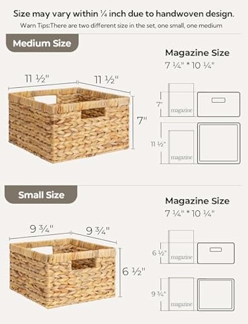 StorageWorks Wicker Storage Basket, Water Hyacinth Basket for Organizing, Decorative Water Hyacinth Storage Baskets, Set of 2, Large and Small