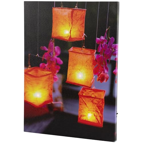 Northlight LED Lighted Flickering Garden Lantern Candles with Pink Orchids Canvas Art 15.75