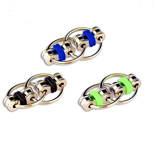 (3 Pack) Fidget Flippy Bike Chain Toy Relieves Stress, Anxiety and Boredom at Work, Home or School (Green/Blacklue/)