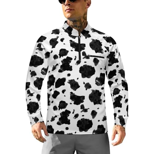 Cow Tie Dye Print Men's Rash Guard Long Sleeves Quick Dry Fishing Workout Shirts with Zipper