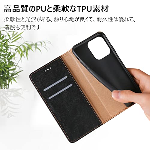 KWATUNG iPhone 14 ケース 手帳型 合皮レザー iPhone 14 手帳型ケース iphone 14カバー おしゃれ アイフォン 14 ケース 手帳型 手作 アイフォン 14 手帳型 ケース 耐衝撃 全面保護 iPhone14 対応 ケース 手帳型 iPhone 14 ケース 財布型 汗や指紋防止【iPhone 14対応 6.1インチ】ブラック